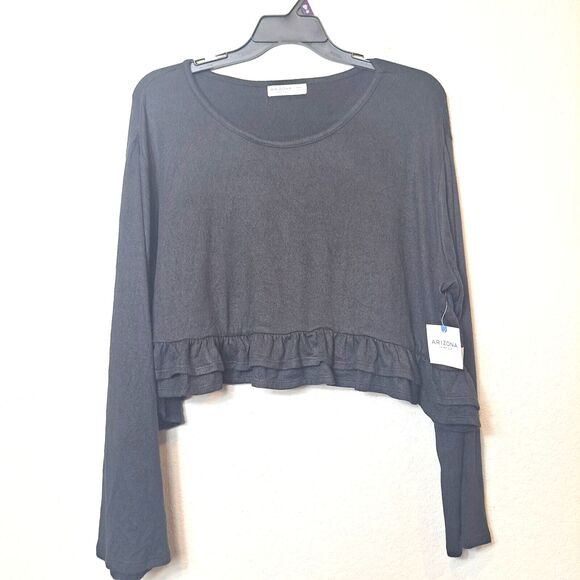 Arizona Jean Company Tops - Arizona Jean Co. Cropped Long Sleeve Ruffle Peplum Hem Y2K Top Black NWT Sz XXXL